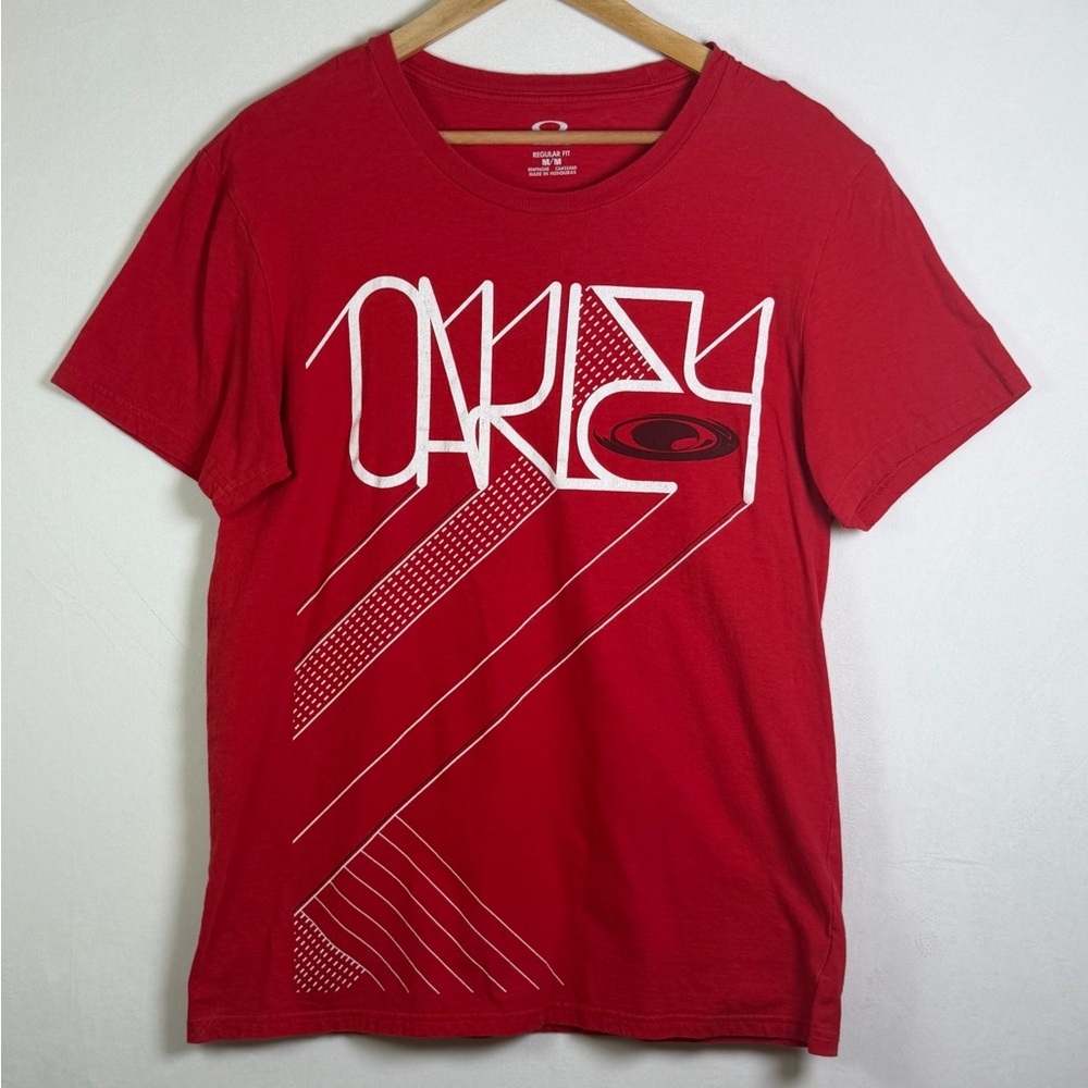 Oakley Men’s Graphic Logo T-Shirt Red | Y2K Archive Style Streetwear Tee Sz M
